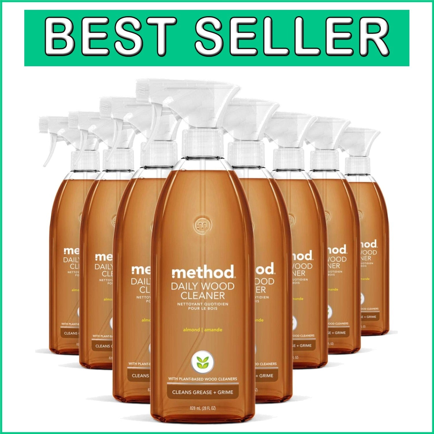 Plant-Based Almond Scent Wood Cleaner Spray - 28 Oz, 8-Pack for Surface Shine