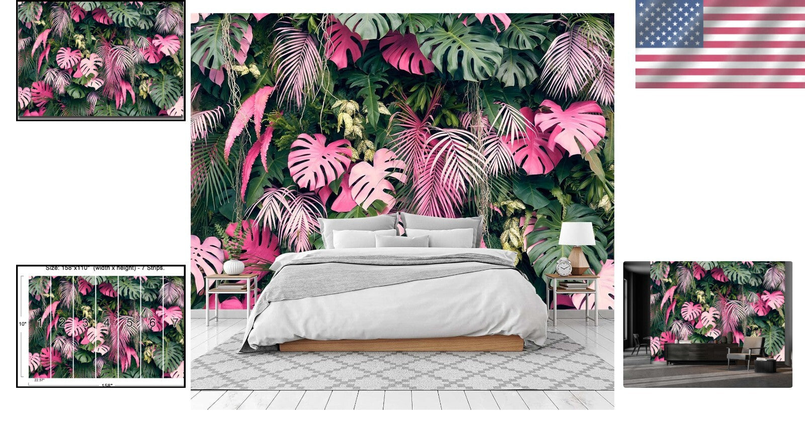 Stunning Silk Tropical Plant Mural Wallpaper - 158" x 110", Non-Self-Adhesive