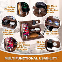 Load image into Gallery viewer, Natural Wood Phone Station with Key Holder - Gifts for Husband, Dad or Boyfriend