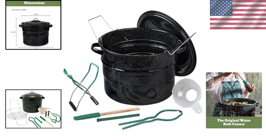 Durable Enamel Canning Pot with Jar Rack - 8-Piece Starter Kit for Home Canning