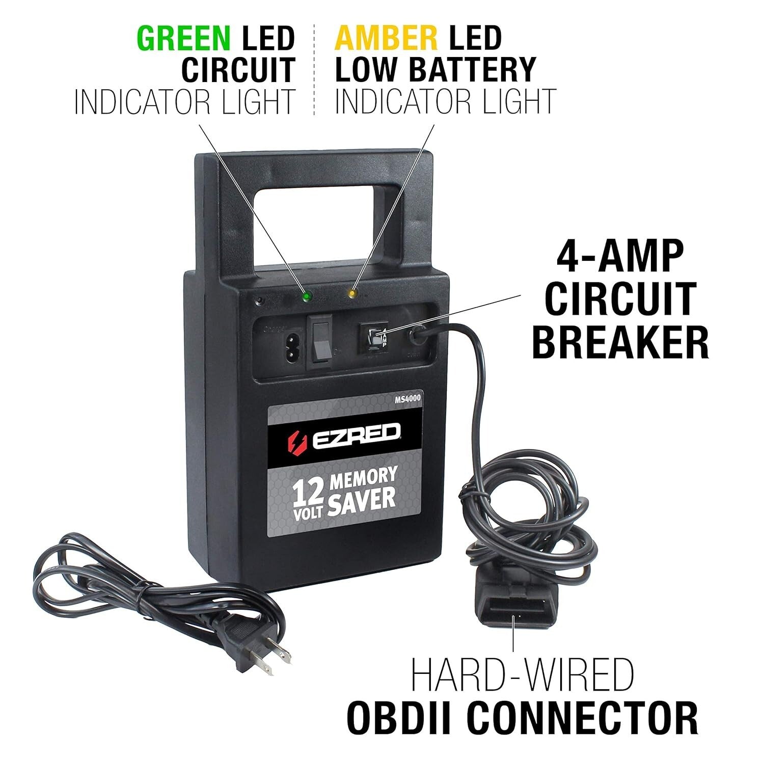 Automotive Memory Saver & Charger with OBDII Connector - Black 12V Solution