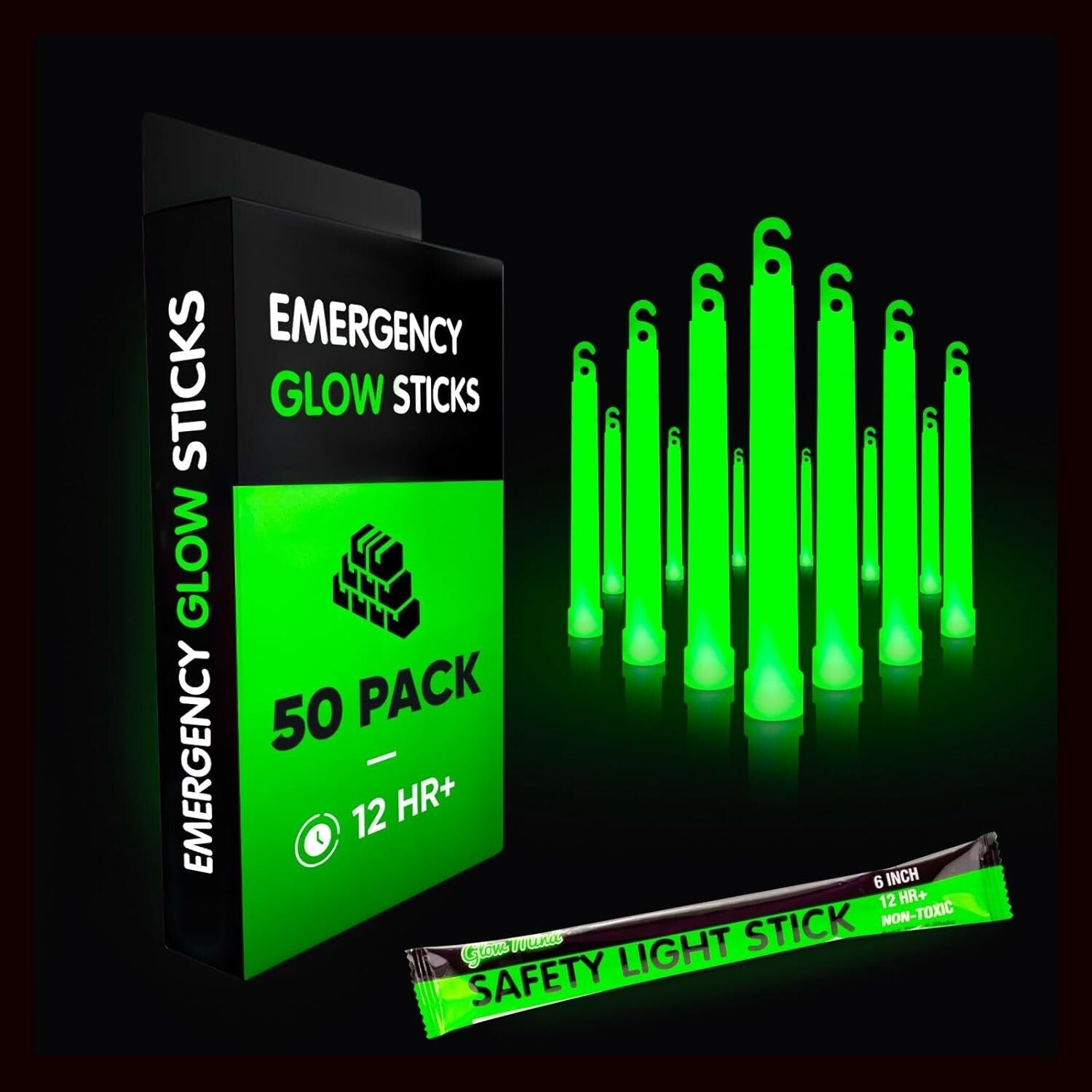 50 Pack Emergency Glow Sticks - 12 Hour Ultra-Bright Illumination for Safety