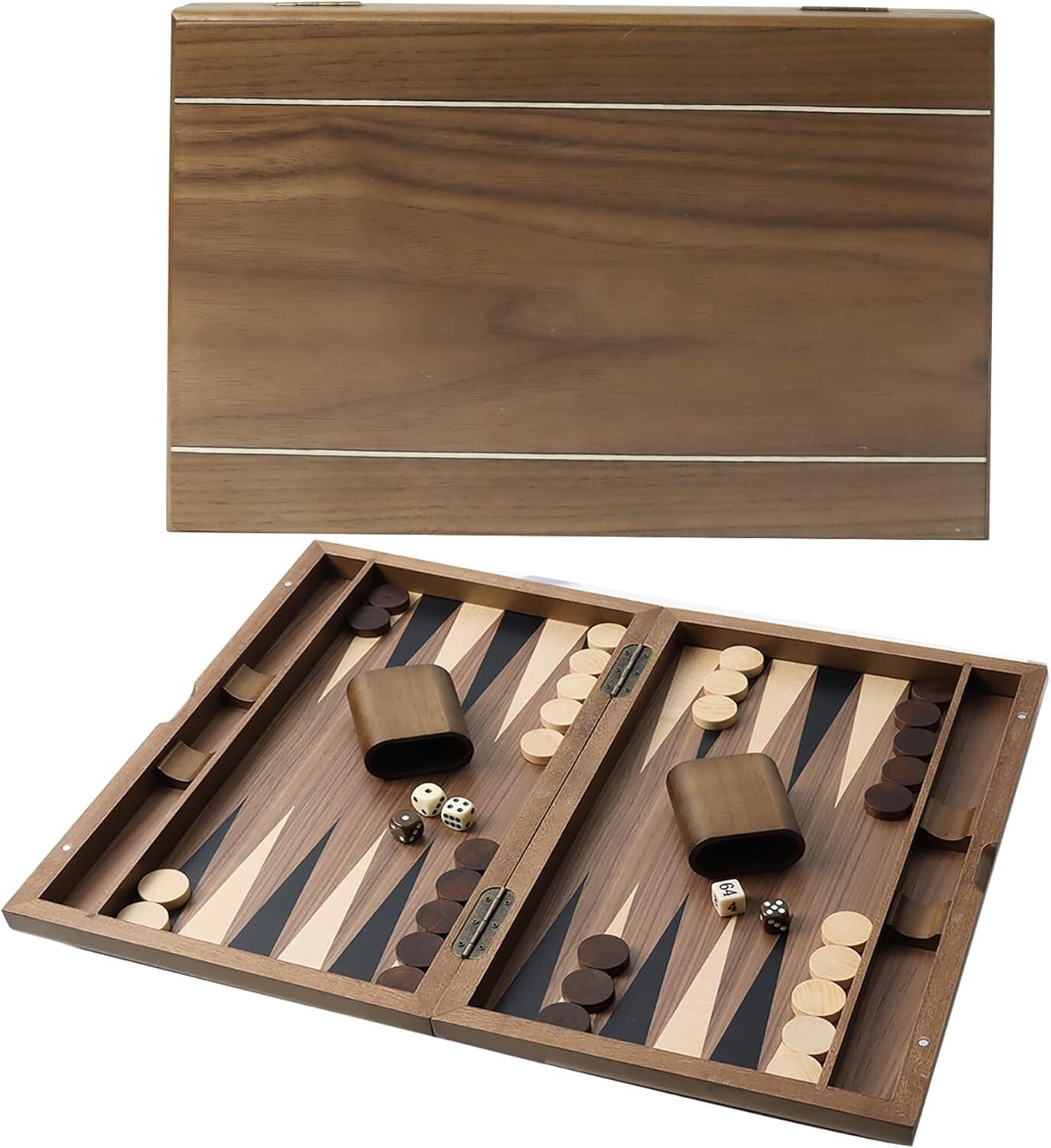 Elegant Wooden Backgammon Board - Complete 20.5" Folding Set with Pieces
