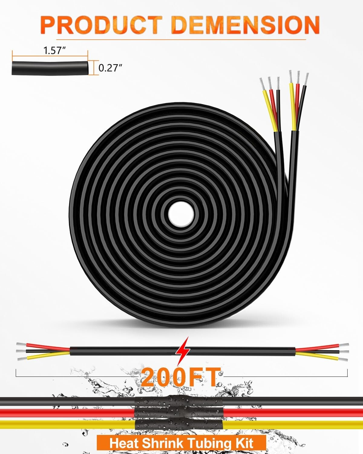 600V Rated 18 AWG Electrical Wire - 3 Conductor Cable for Indoor & Outdoor