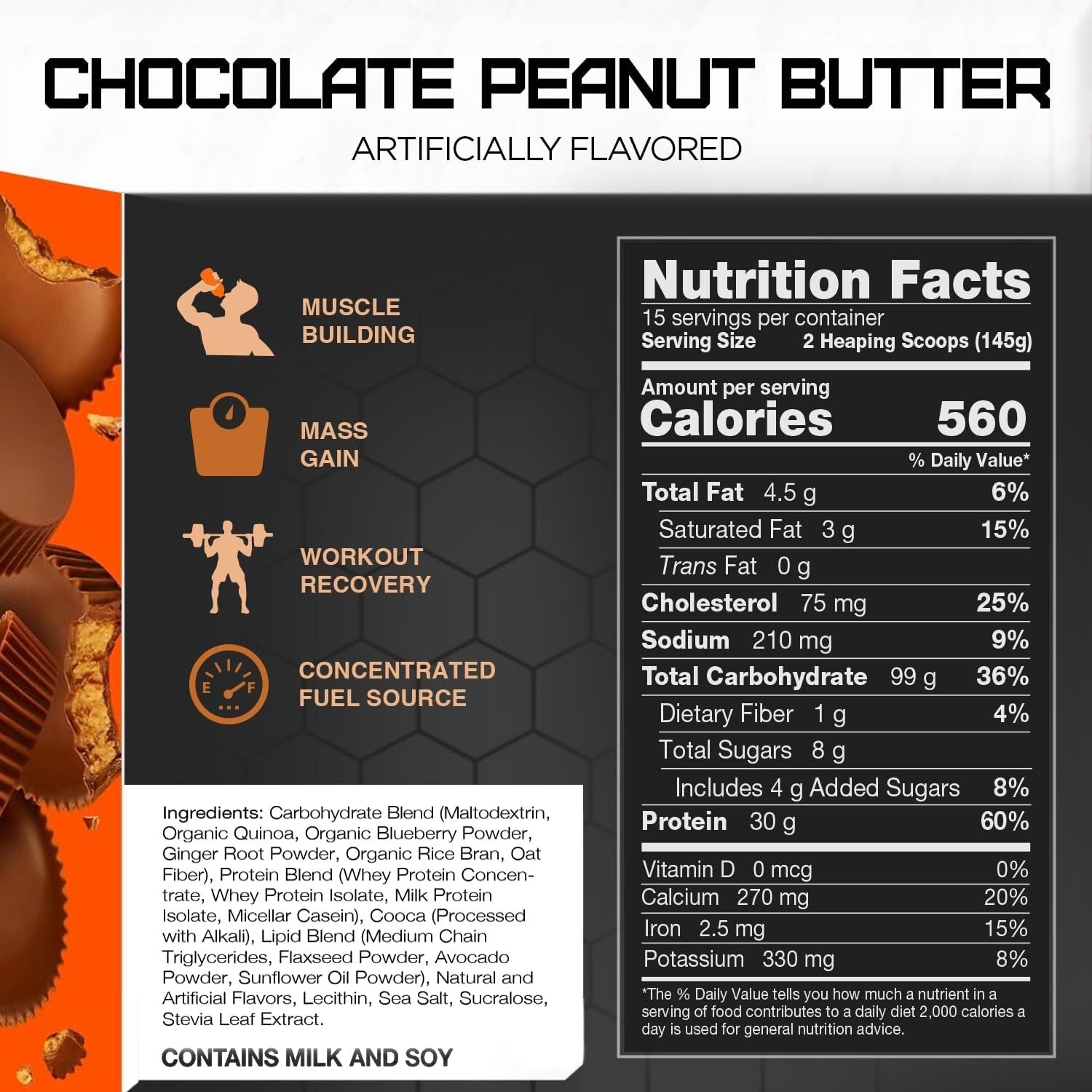 5lbs Gluten-Free Chocolate Peanut Butter Protein for Lean Muscle & Weight Gain