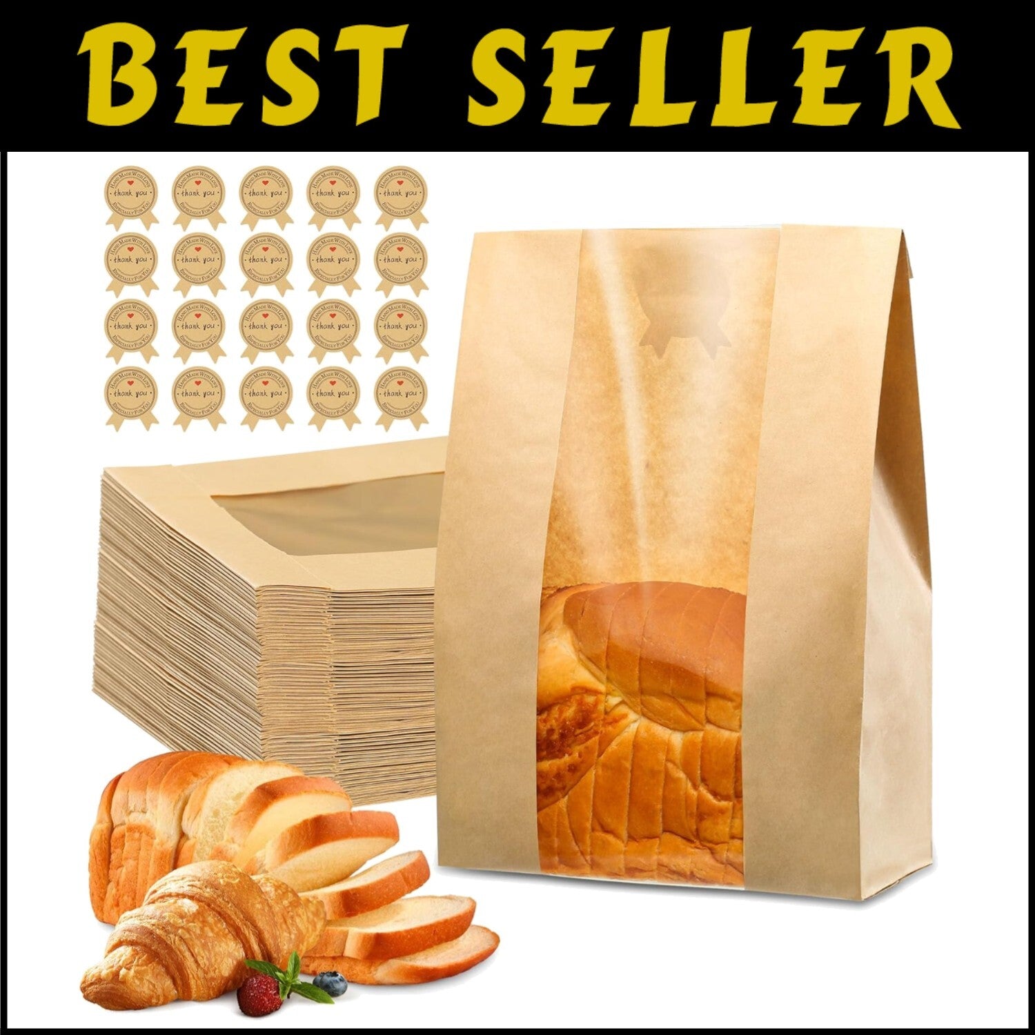 Elegant 200 Pcs Bread Bags with Window & 210 Cute Seal Stickers - Durable Design