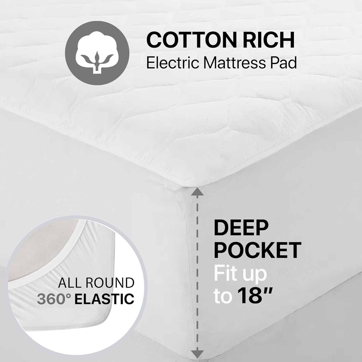 Electric Quilted Mattress Pad - King, 10-Hour Auto Shut-Off, Dual-Sided Comfort