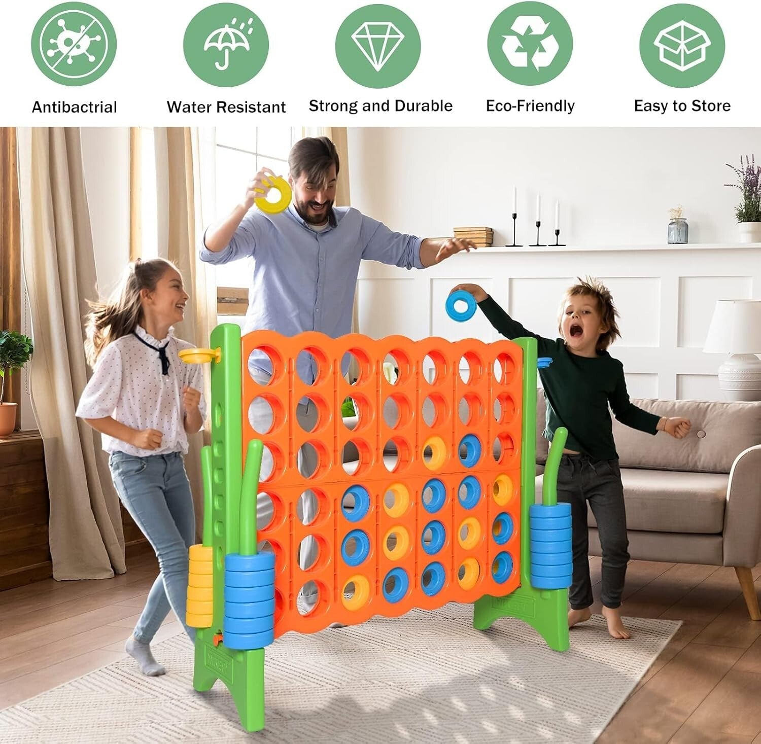 48" Jumbo 4-in-a-Row Game Set with 44 Rings & Drink Holder - Family Fun!