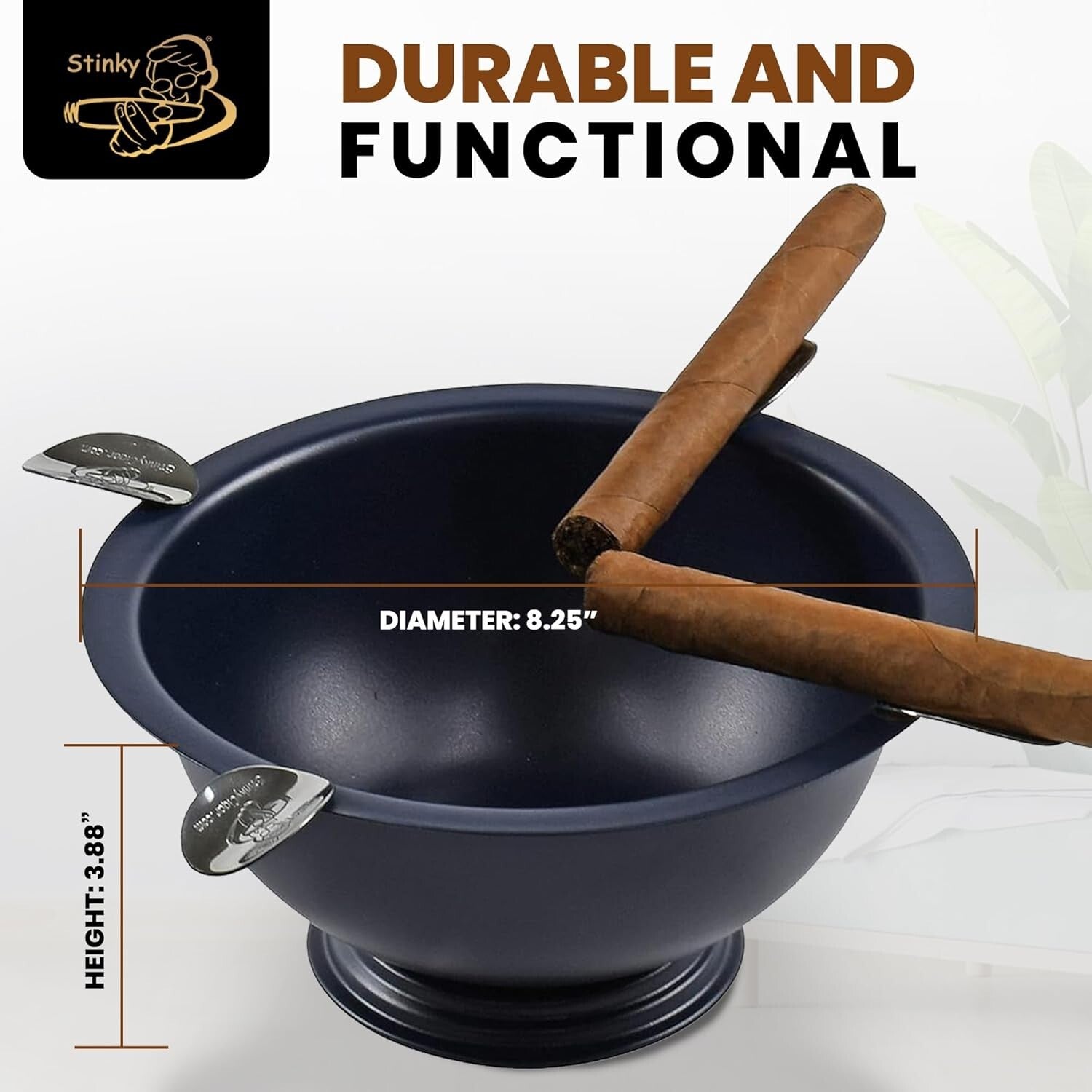 Sleek 8-Inch Matte Blue Ashtray with 4 Stirrups – Perfect for Indoor/Outdoor Use