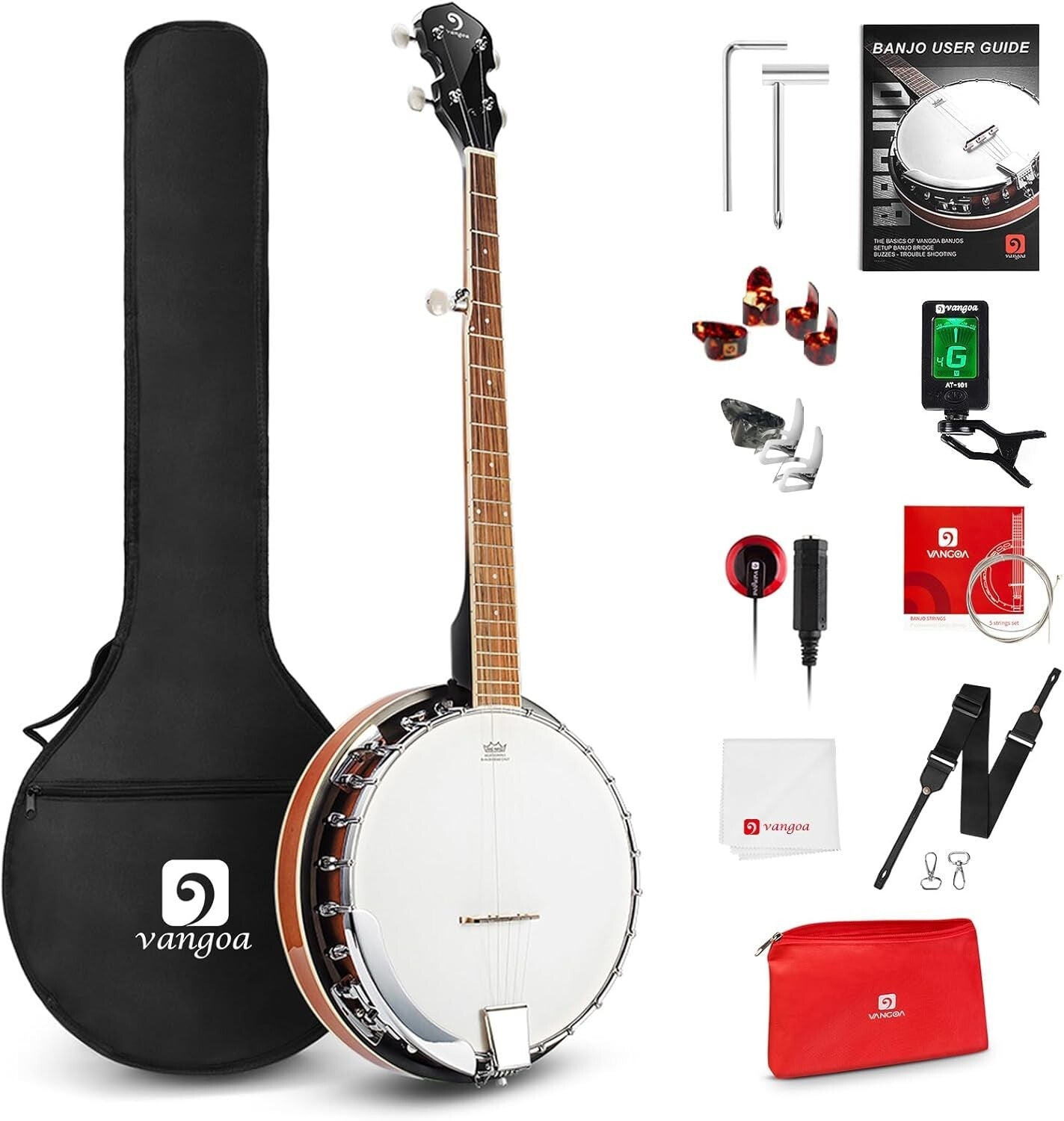 Beginner-Friendly 38" 5-String Banjo Set with Adjustable Height and Accessories