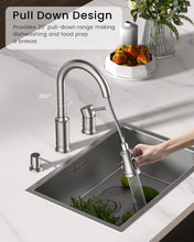 Load image into Gallery viewer, Brushed Nickel Kitchen Faucet with Soap Dispenser &amp; Pull Down Sprayer - 3 Holes