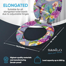 Load image into Gallery viewer, Elongated Molded Wood Toilet Seat with Beautiful Hummingbird Print - Soft Close