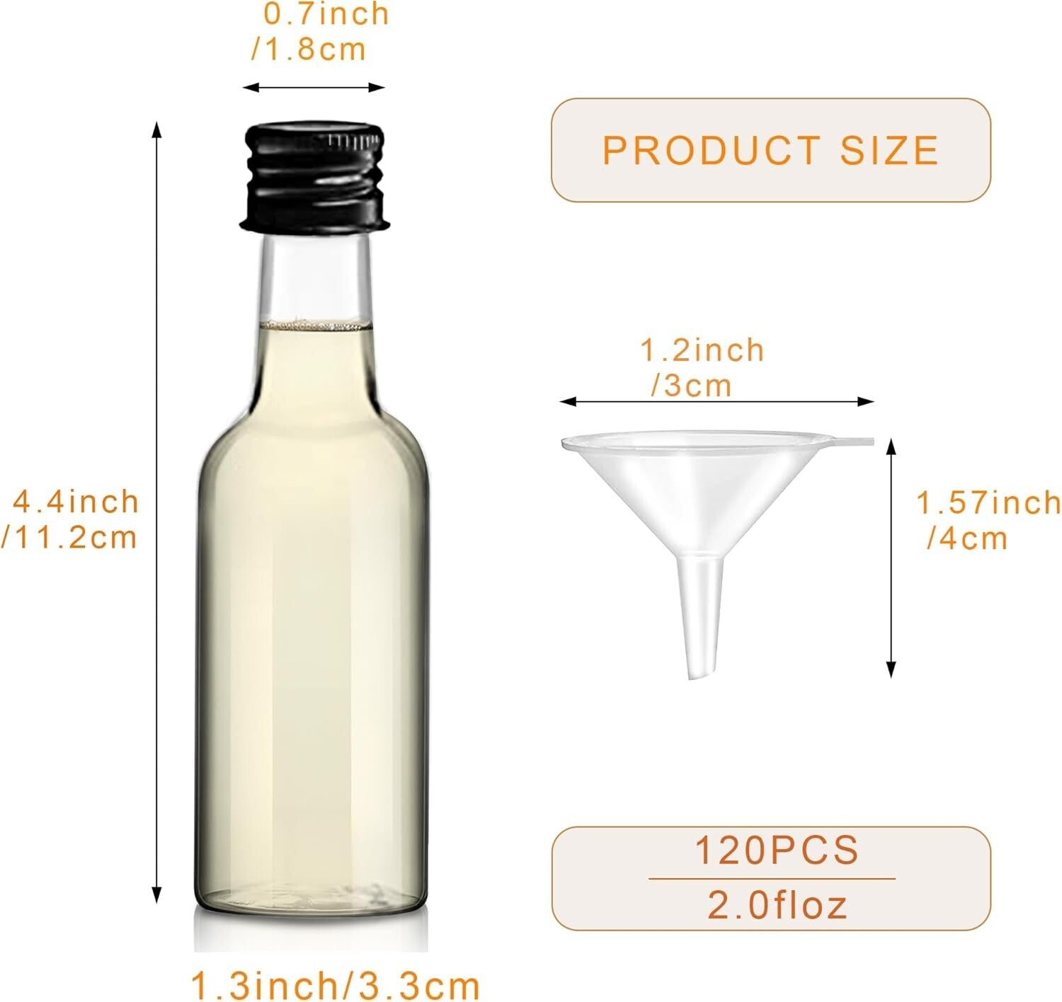 120-Pack 2 oz Mini Liquor Bottles with Caps & Funnels - Perfect for Parties