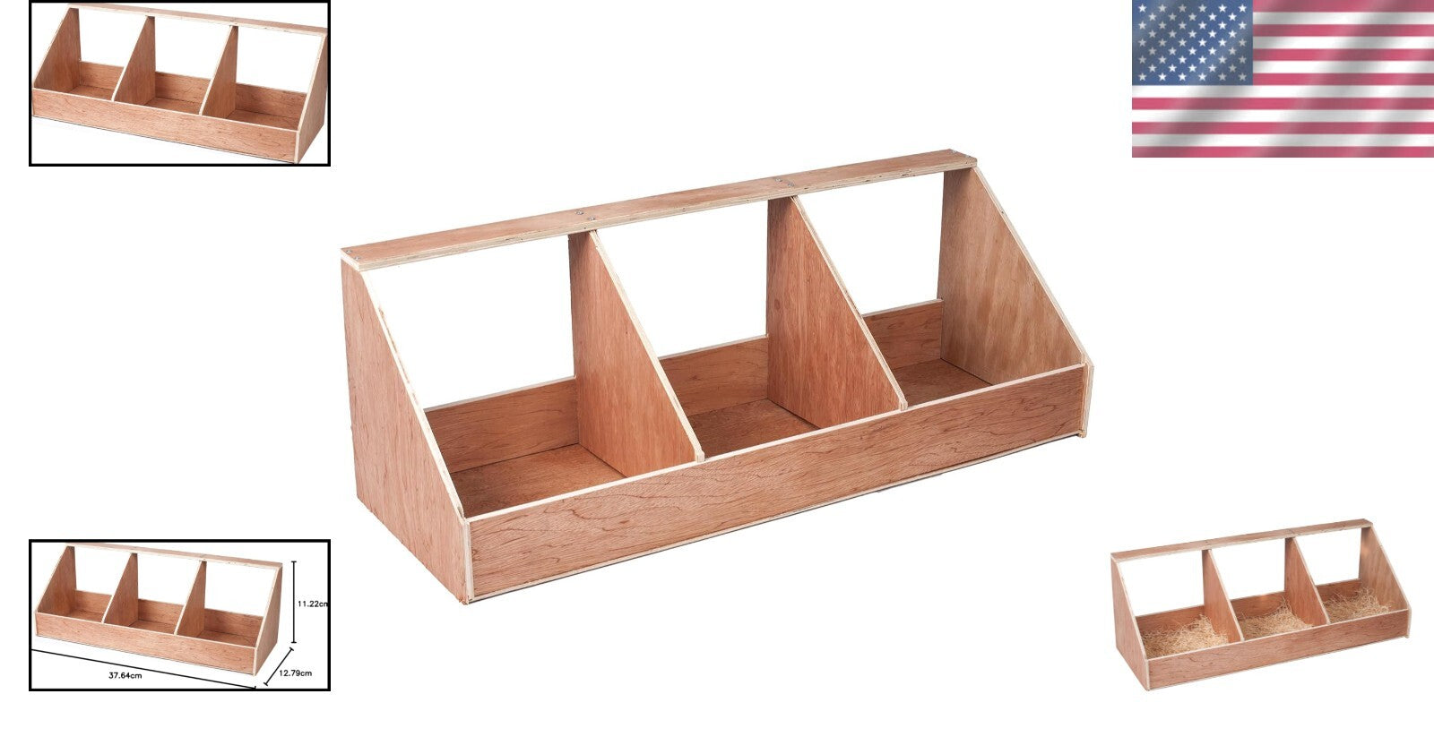 Spacious Triple Nesting Box for Birds and Chickens - 37.64 x 12.8 x 11.22 Inches