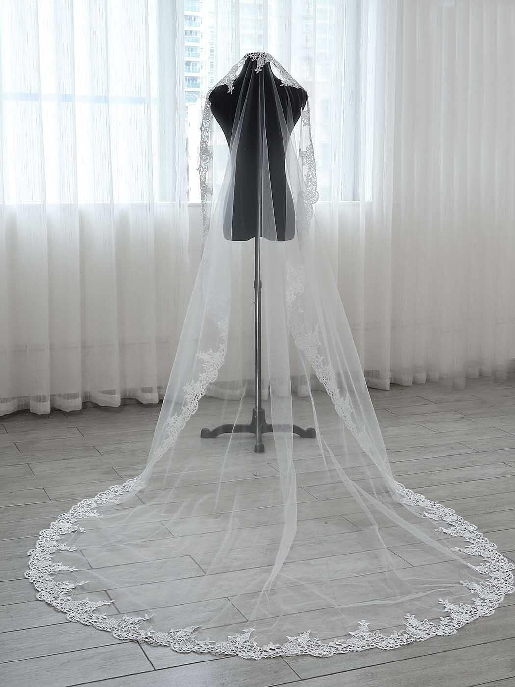 Chapel Length Bridal Veil with Metal Comb - Lightweight and Handcrafted Elegance