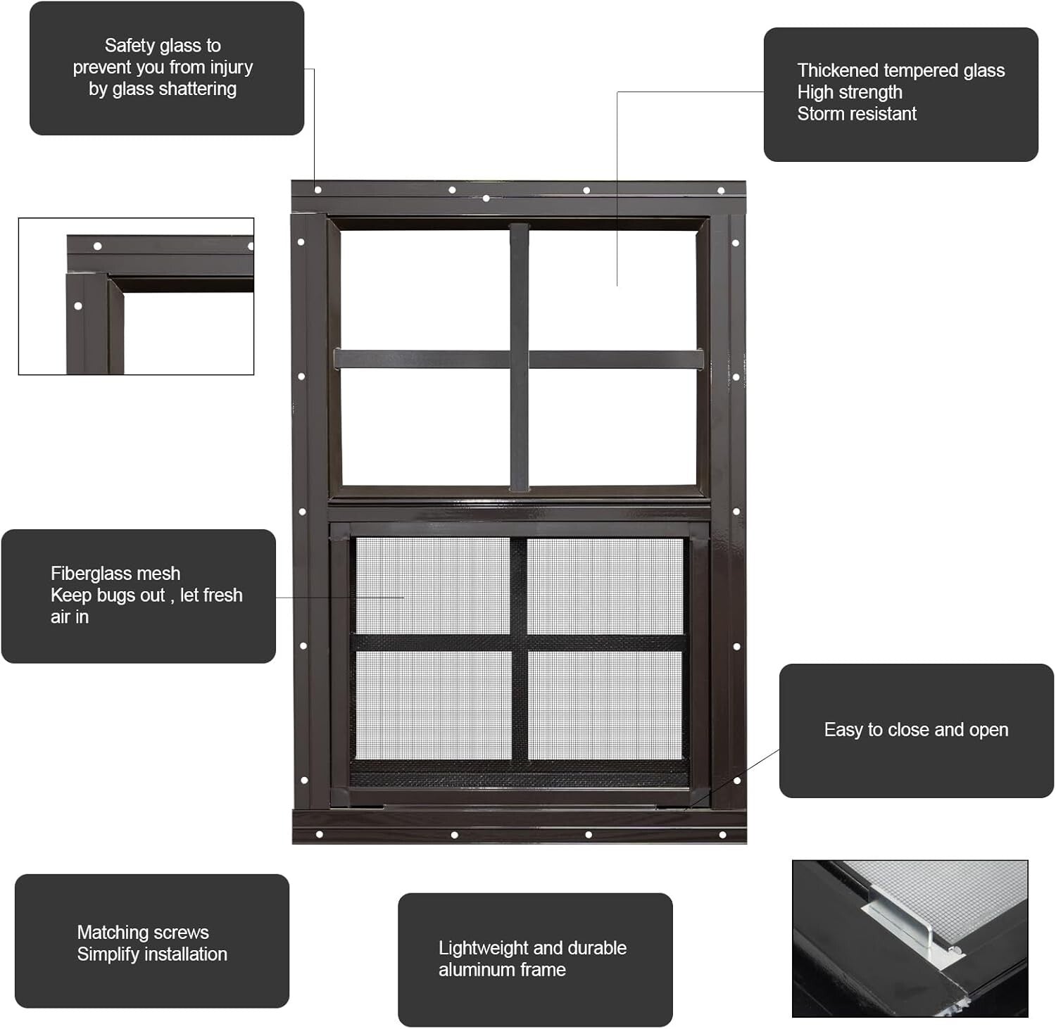 Aluminum Framed 2 Pack Shed Windows 12x18 - Perfect for Playhouses & Garages