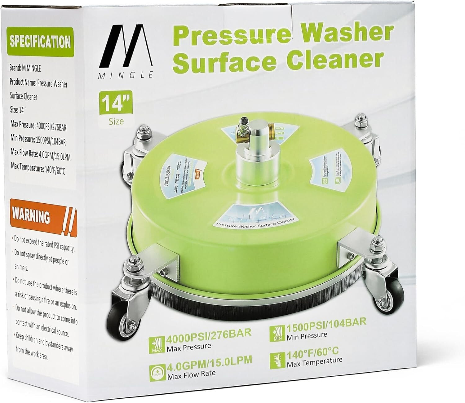 High Efficiency 14'' Surface Cleaner for Pressure Washers - 4000 PSI Compatible
