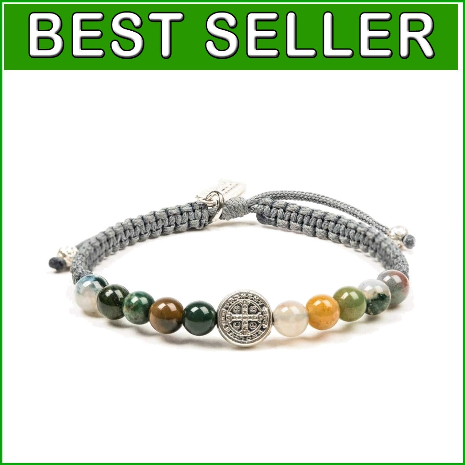 Benedictine Blessing Bracelet – Handwoven Agate with Silver Cross for Protection