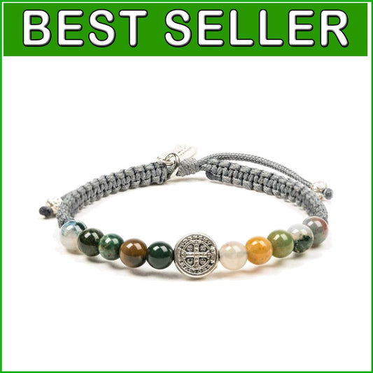 Benedictine Blessing Bracelet – Handwoven Agate with Silver Cross for Protection