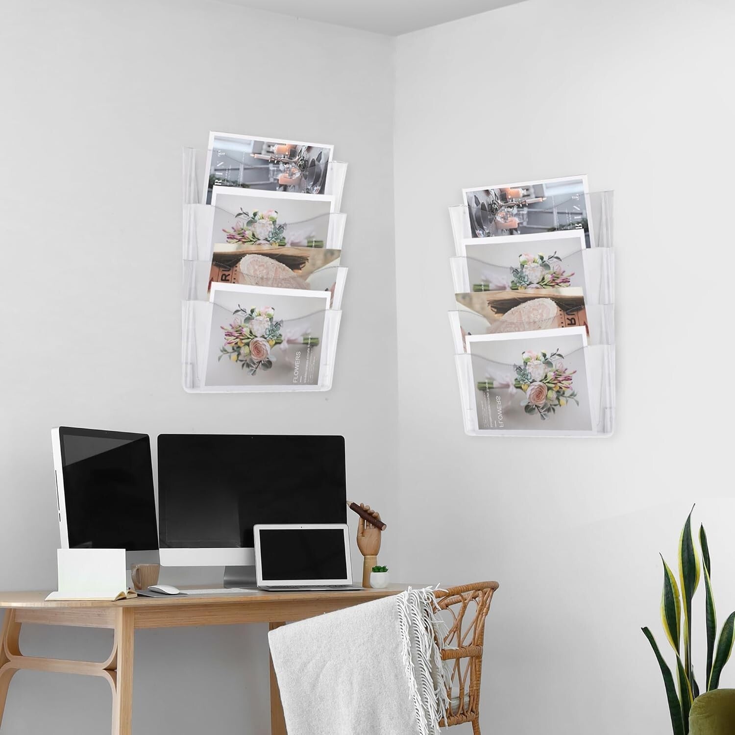 Efficient 8 Pocket Wall File Organizer - Clear Plastic for School, Home & Office