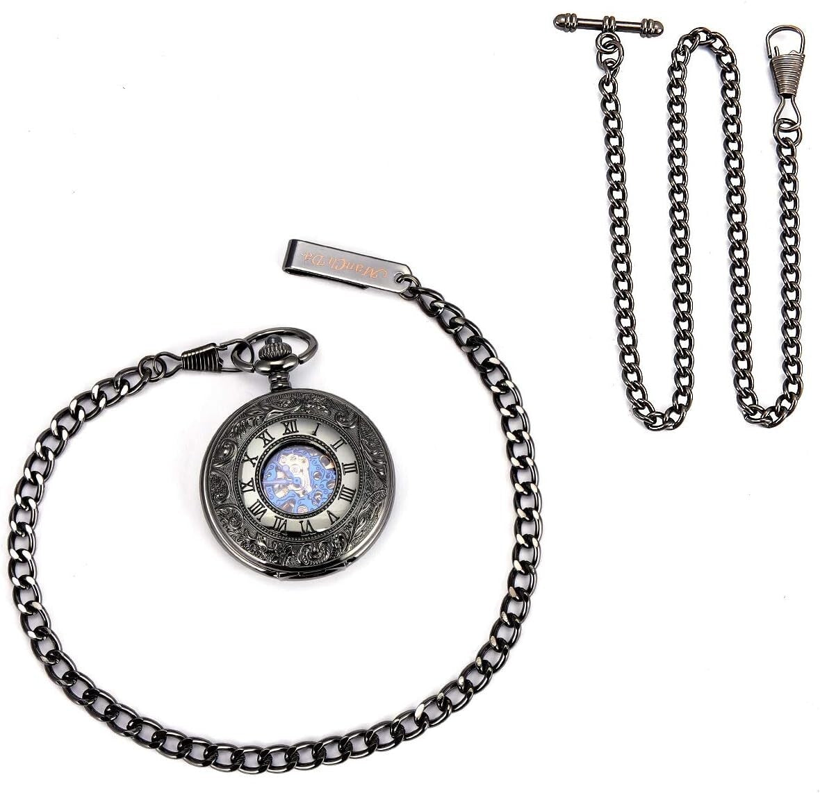 47mm Battery-Free Skeleton Pocket Watch with Custom Engraving - Men’s & Women’s