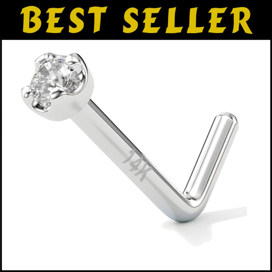 Elegant 14K Gold Nose Ring Studs with 1.5mm Diamond - 20 Gauge Piercing Jewelry