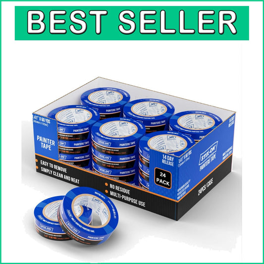 Professional Grade Blue Masking Tape - 24 Rolls, Perfect for Precise Edges