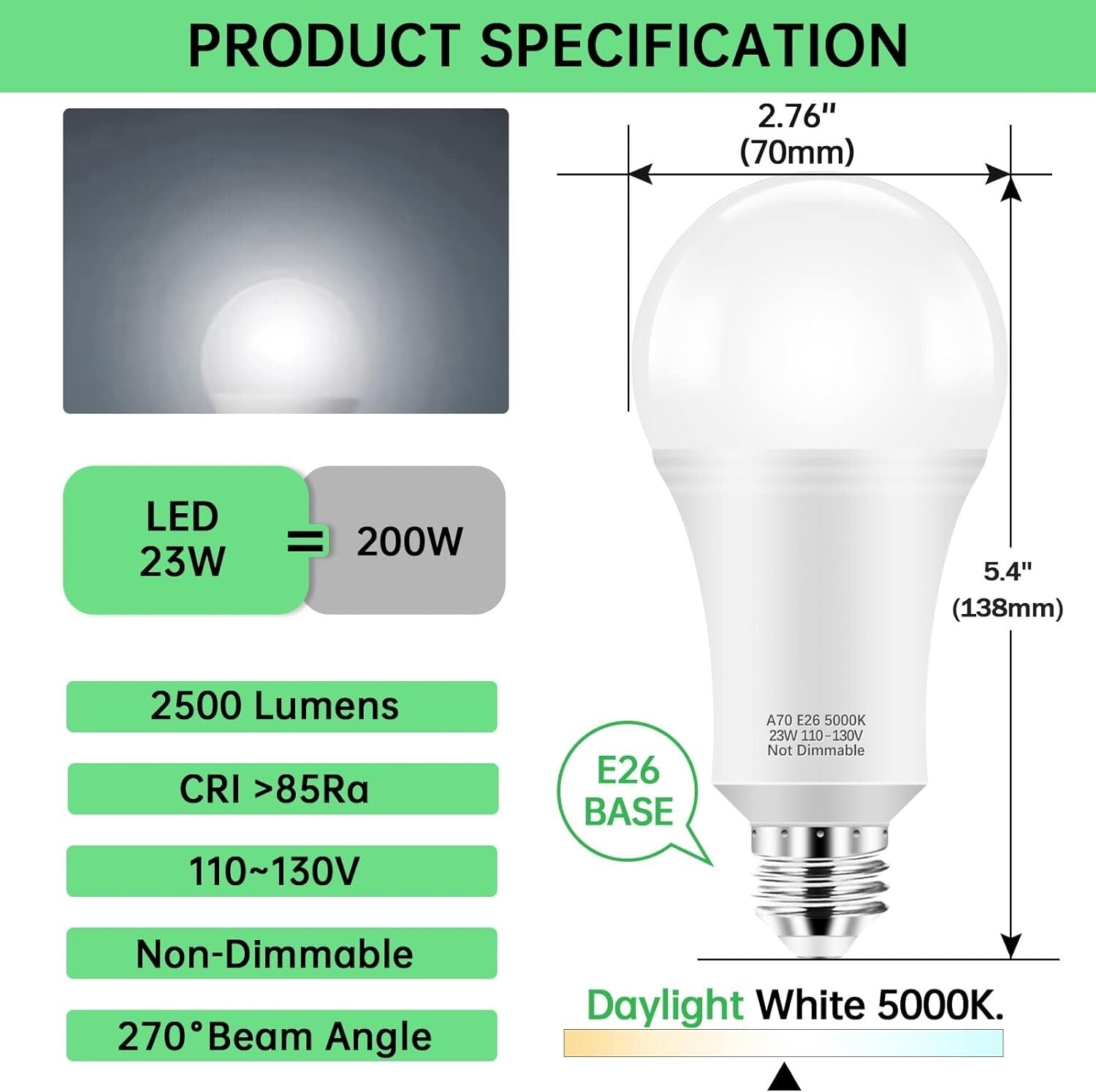 A21 E26 LED Bulbs 2500 Lumens, Pack of 12 - Bright Daylight White 5000K