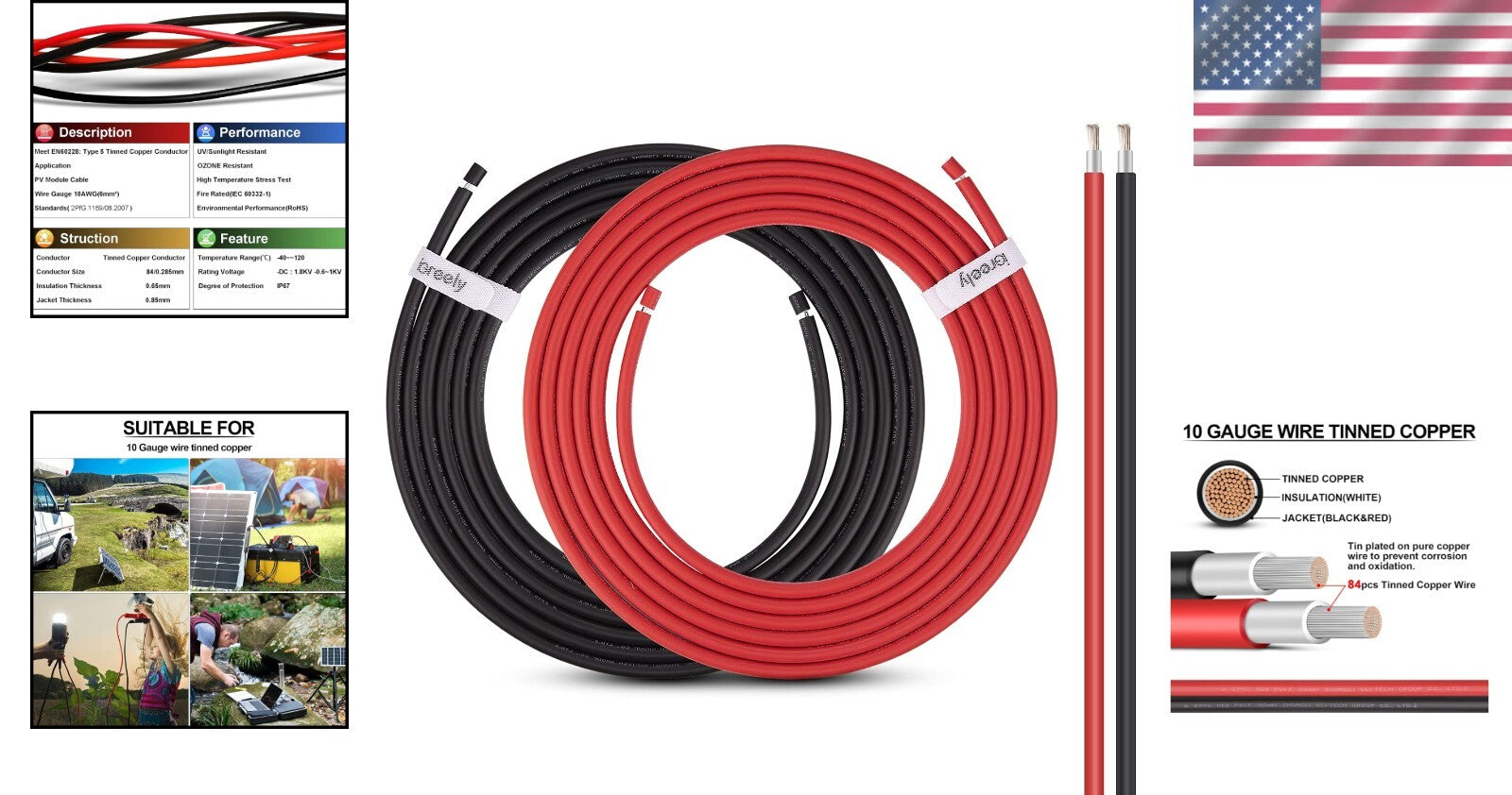 Heavy-Duty 10 Gauge Solar Wire - 30Ft Black and Red for Marine & RV Applications