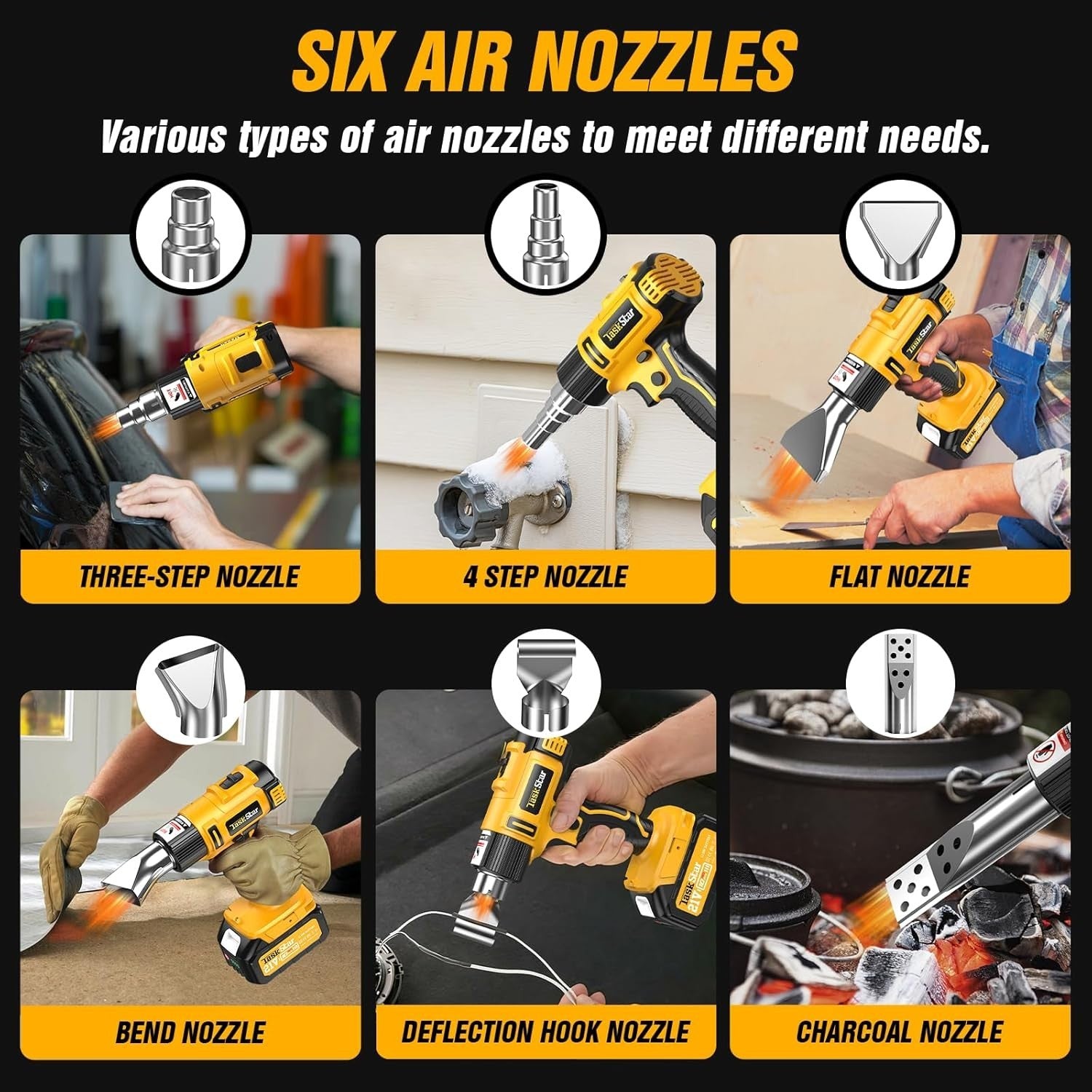 Efficient Cordless Heat Gun with Non-Slip Grip & 6 Nozzles for Every Project