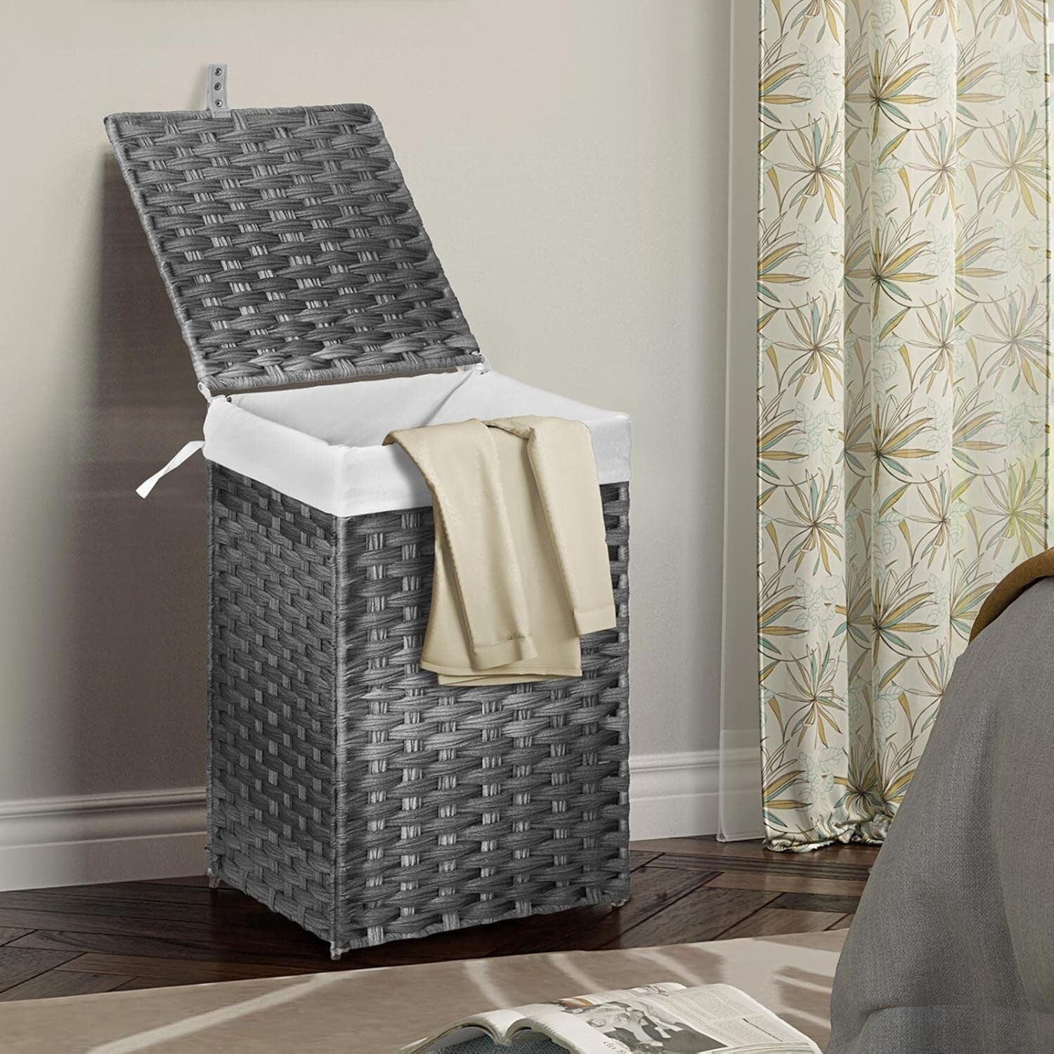 Elegant 60L Handwoven Rattan Laundry Hamper with Dual Liner Bags & Mesh Bags