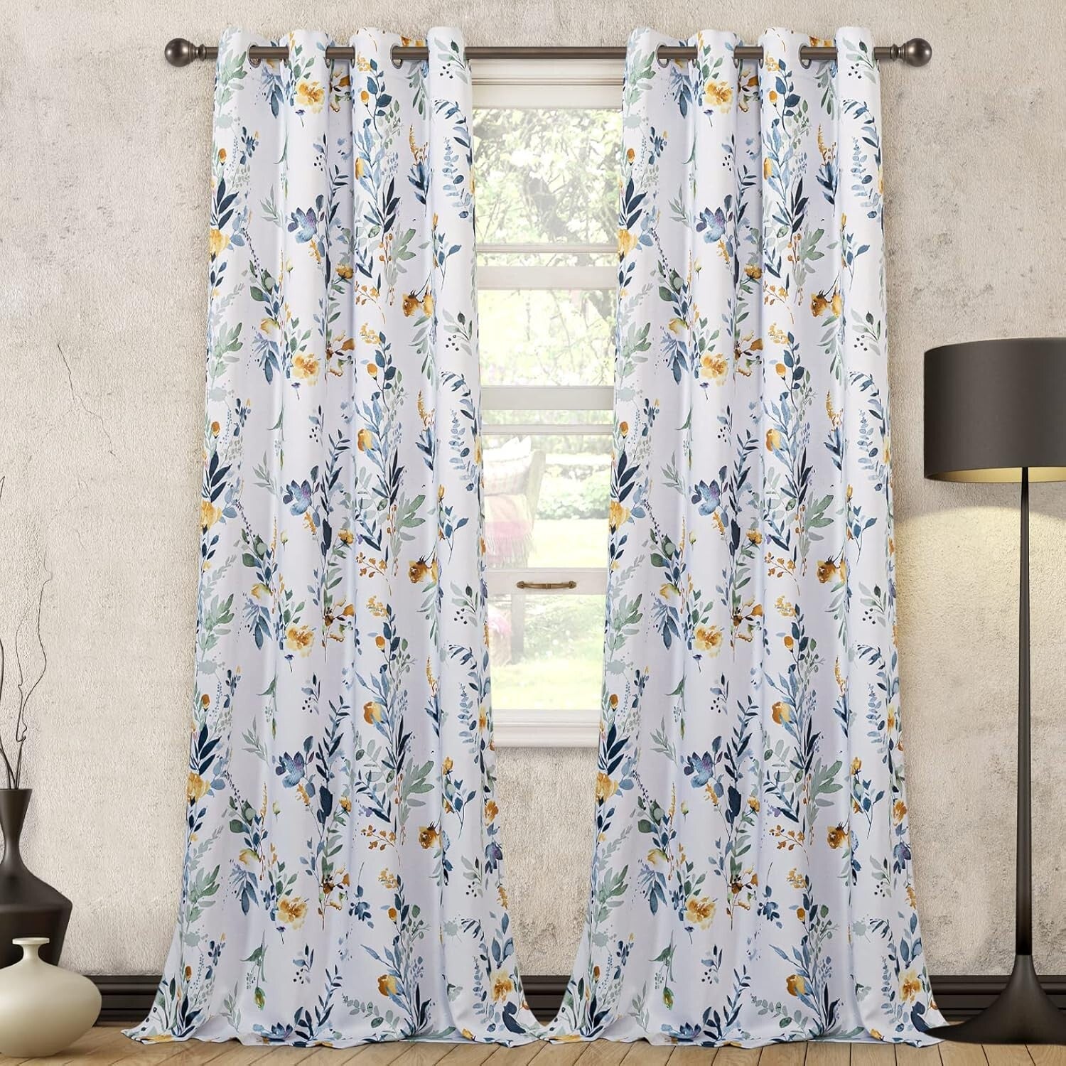 Elegant Floral Curtains 84" Long - Insulated Grommet Drapes for Privacy