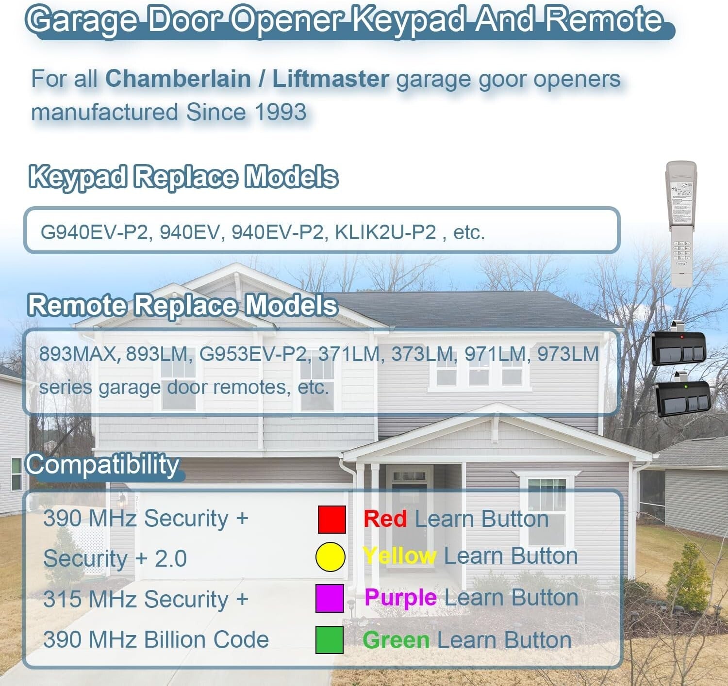 Wireless G940EV-P2 Garage Door Keypad with 2 x 893MAX Remotes for Added Safety