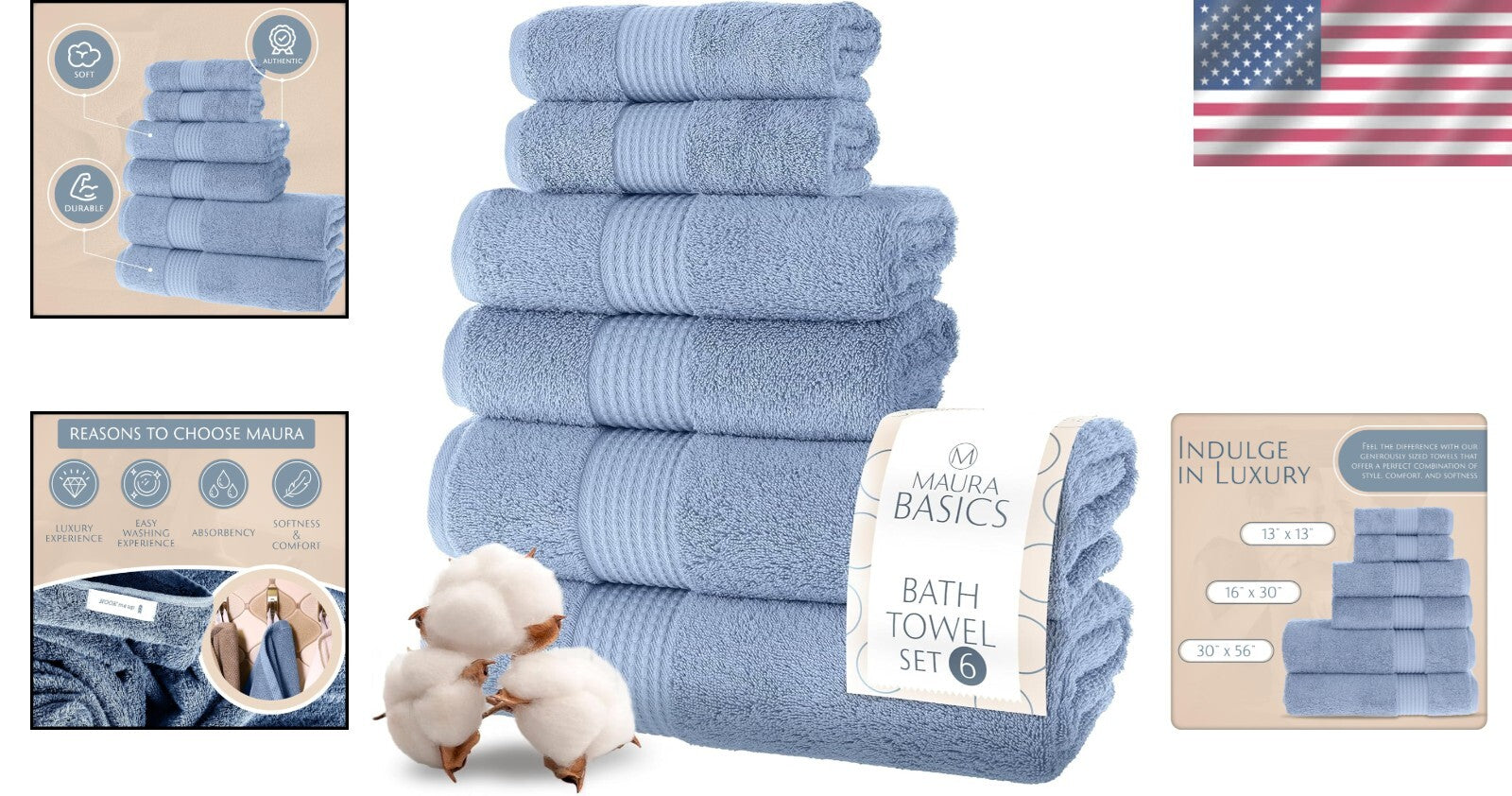 Plush and Absorbent Bath Towel Set - 2 Bath Towels, 2 Hand Towels, 2 Washcloths