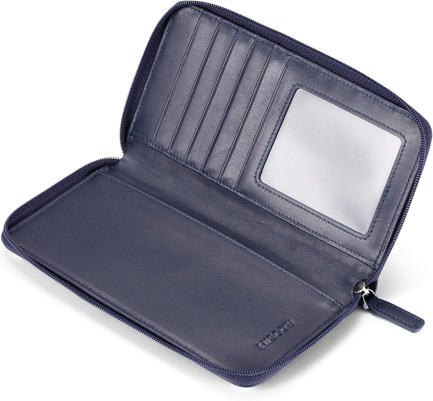 Italian Calfskin Zippered Checkbook Cover with Divider & Card Slots - Dark Blue