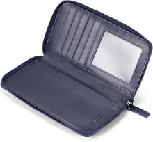 Load image into Gallery viewer, Italian Calfskin Zippered Checkbook Cover with Divider &amp; Card Slots - Dark Blue
