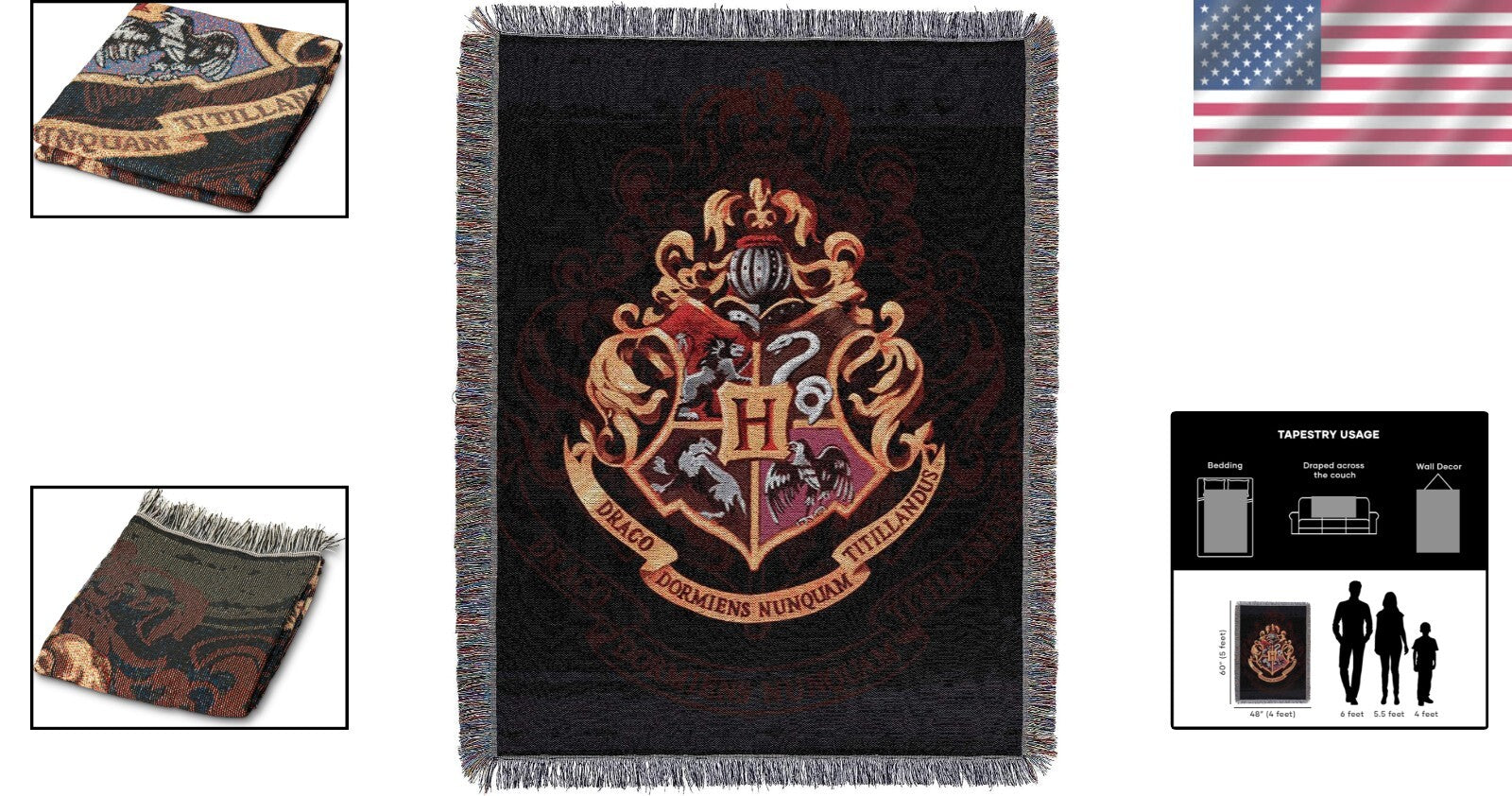 Officially Licensed 48x60 Harry Potter Throw Blanket - Vibrant Hogwarts Tapestry