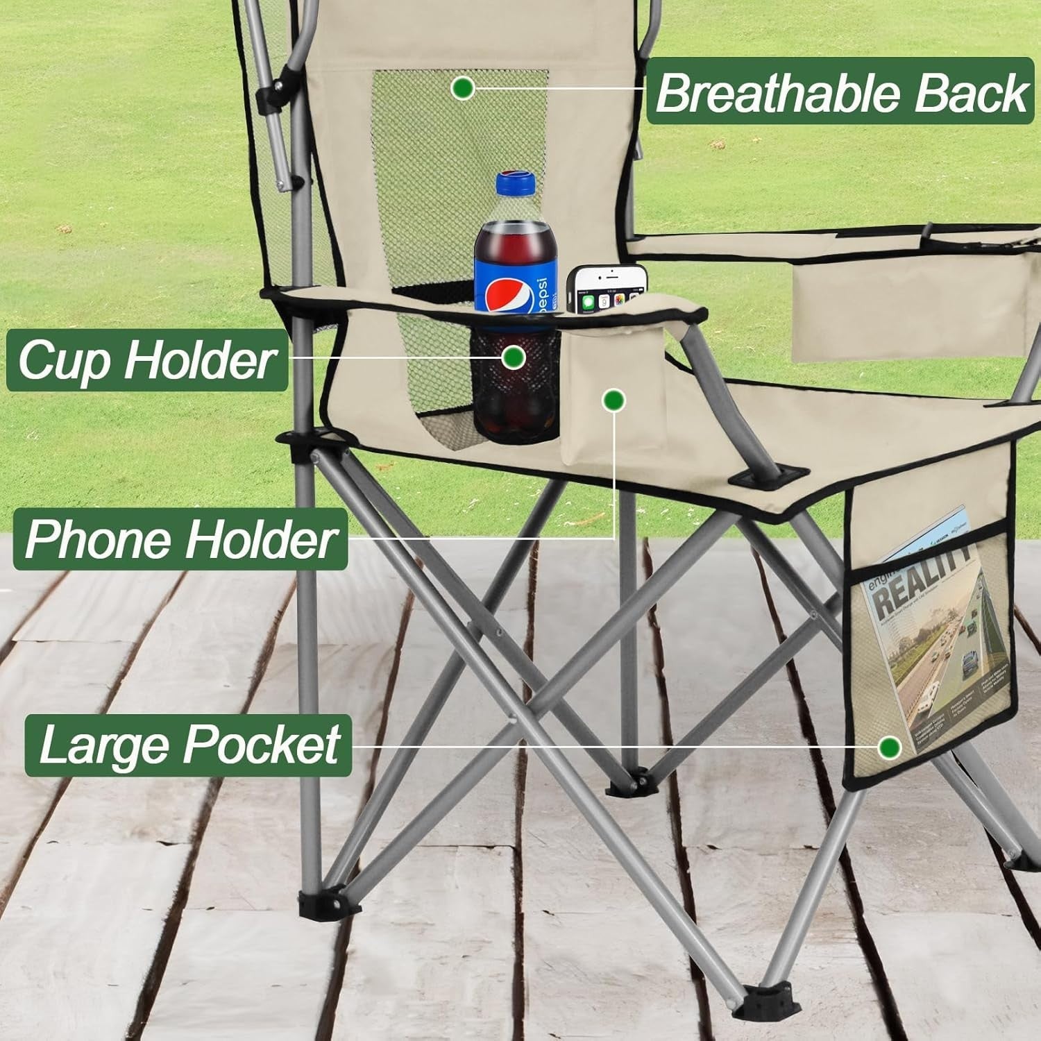 Heavy-Duty Camping Chair with Retractable Canopy & Extra Storage for Outdoors