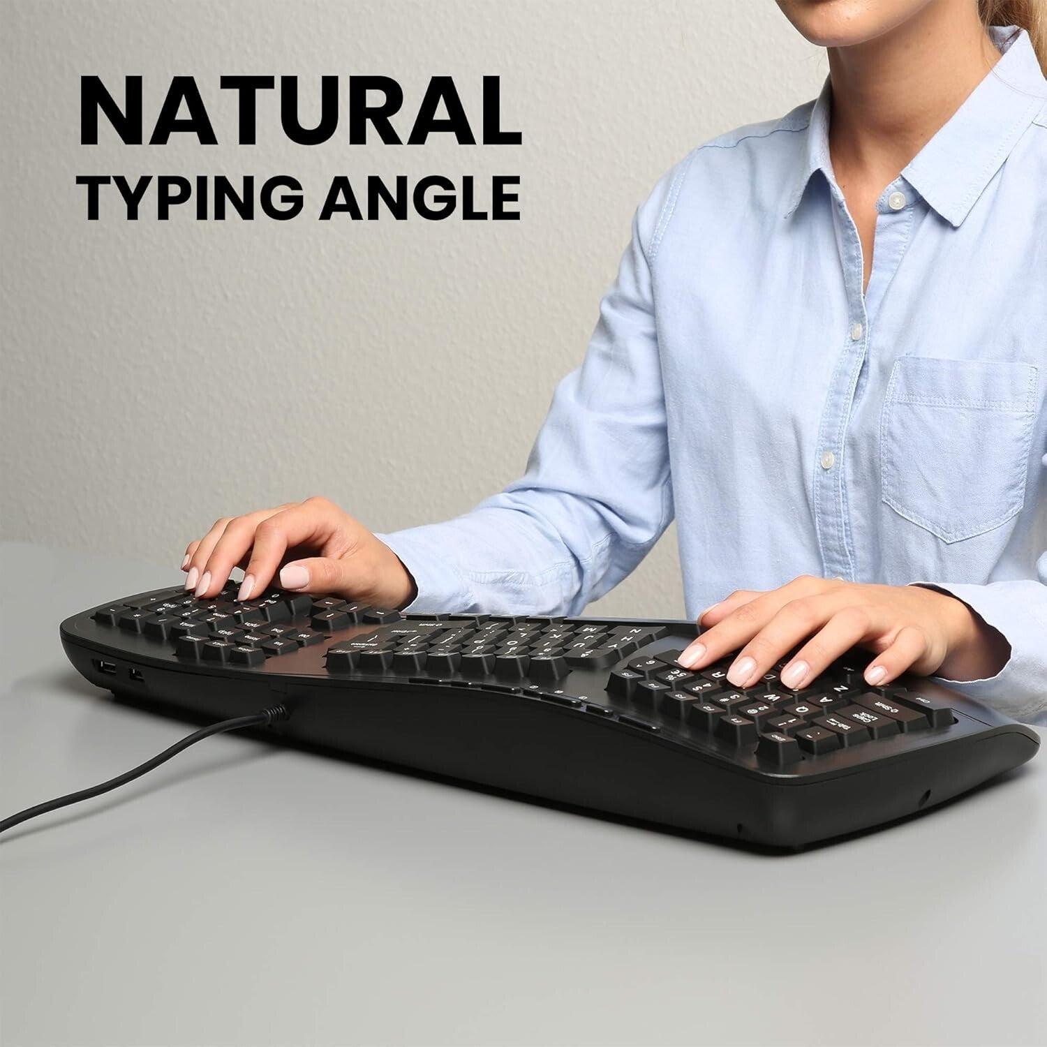 Natural Split Ergonomic Keyboard with White LED - Wired USB & Multimedia Keys
