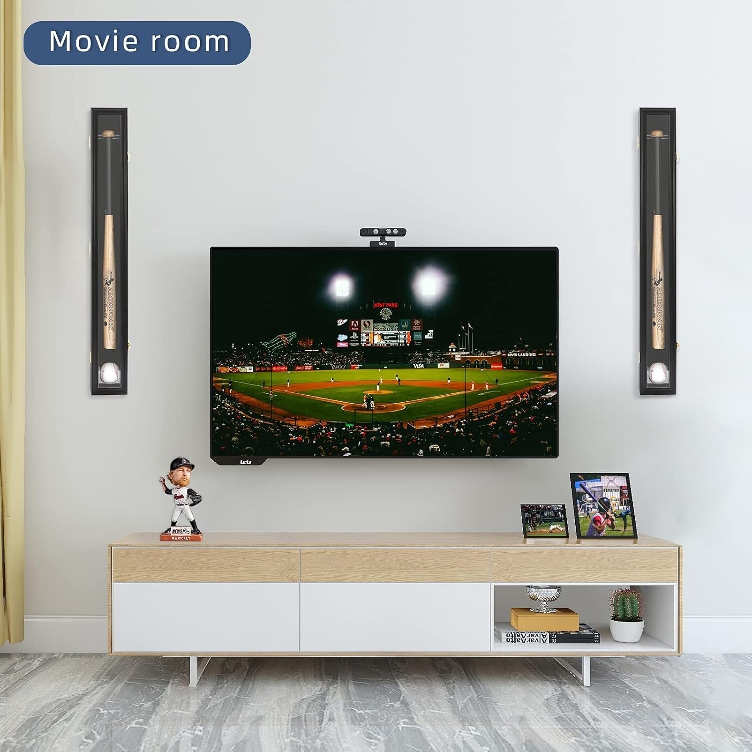 Elegant Baseball Bat Display Case with Wooden Frame & UV Protection - Wall Mount