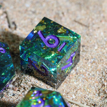 Load image into Gallery viewer, Handmade Peachy Galaxy Turquoise DND Dice Set - Unique Polyhedral Collection
