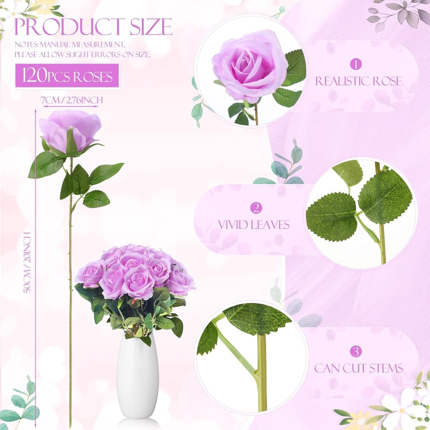 Versatile 50 Pcs Artificial Rose Flowers - Perfect for Weddings & Home Decor