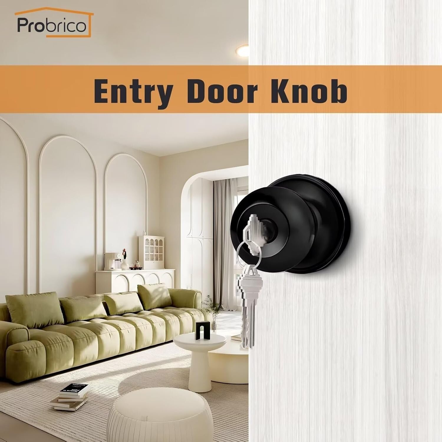 Flat Black Keyed Alike Round Door Knobs – 4 Pack Stainless Steel Security