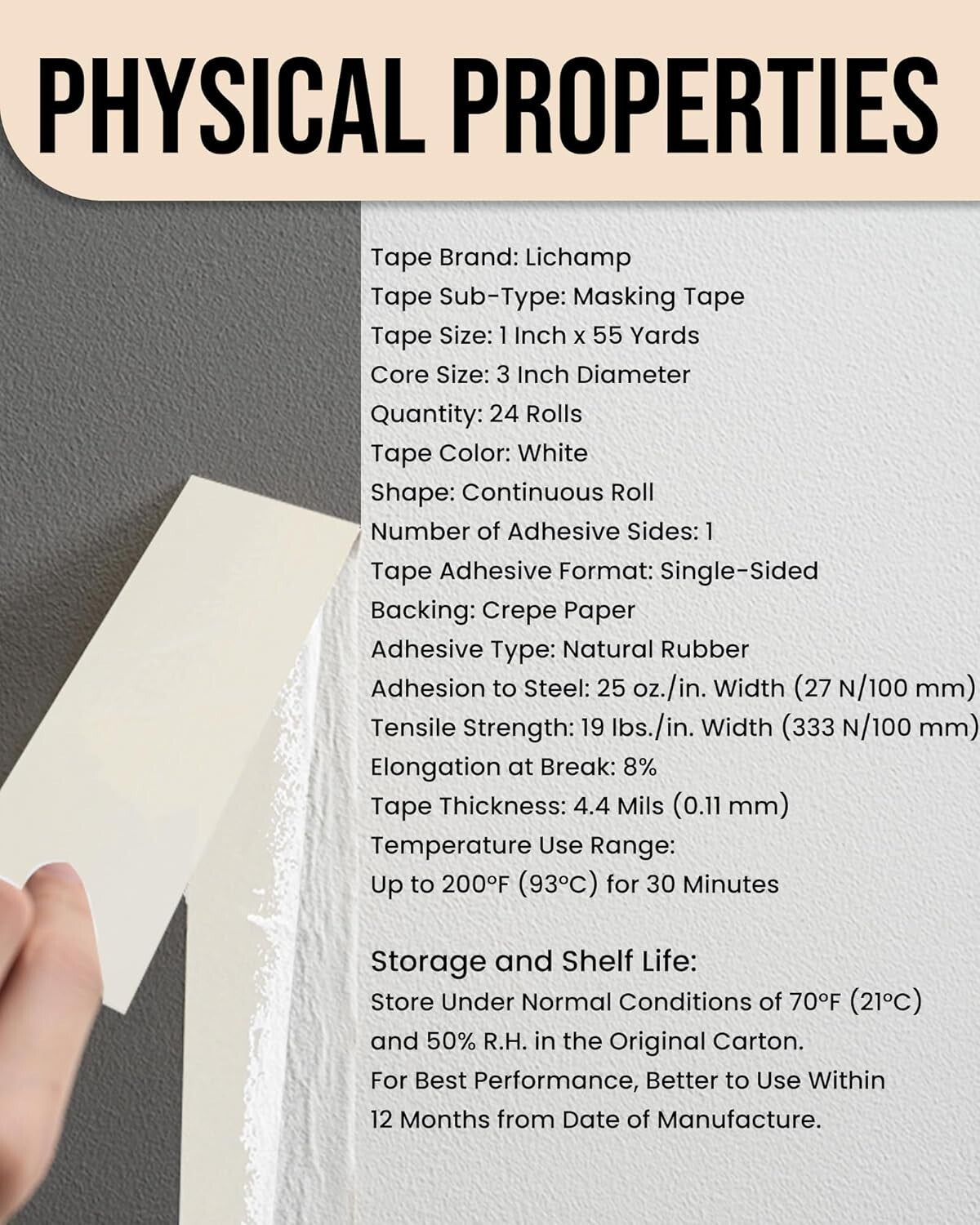 Durable 1 Inch Beige Masking Tape - 24 Rolls of 55 Yards Each for Versatile Use