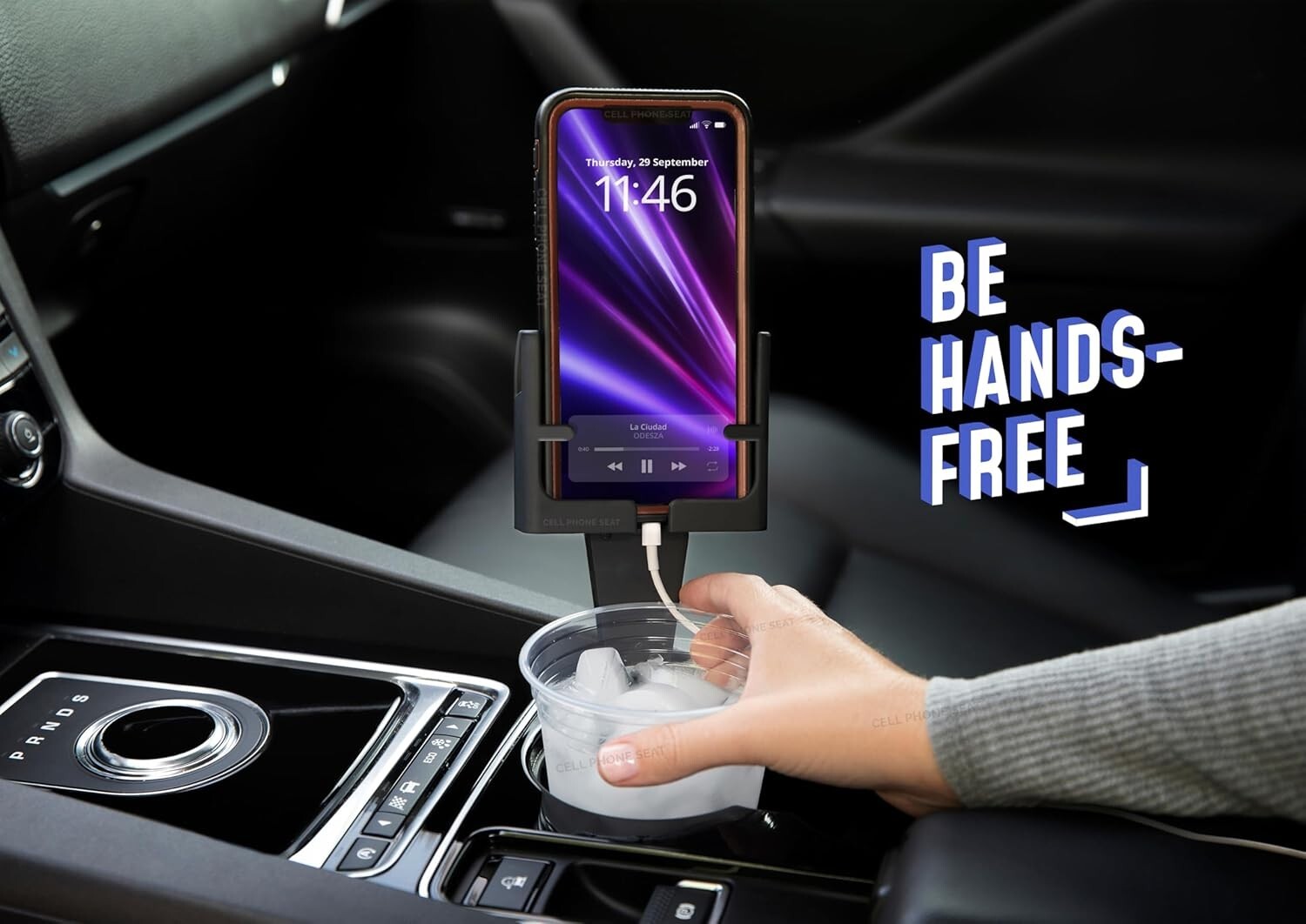 Adjustable Cup Holder Phone Holder for All Smartphones - Car Mount Black 2-Pack