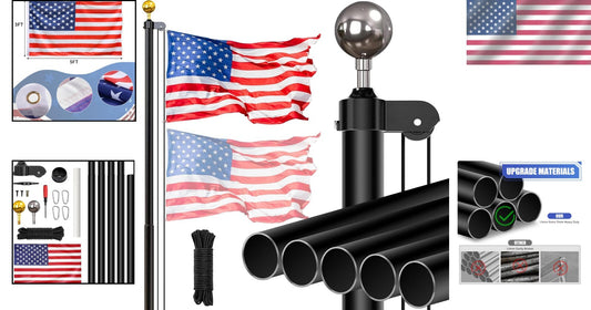 25FT Heavy-Duty Sectional Flag Pole Kit with 3x5FT American Flag for Outdoors