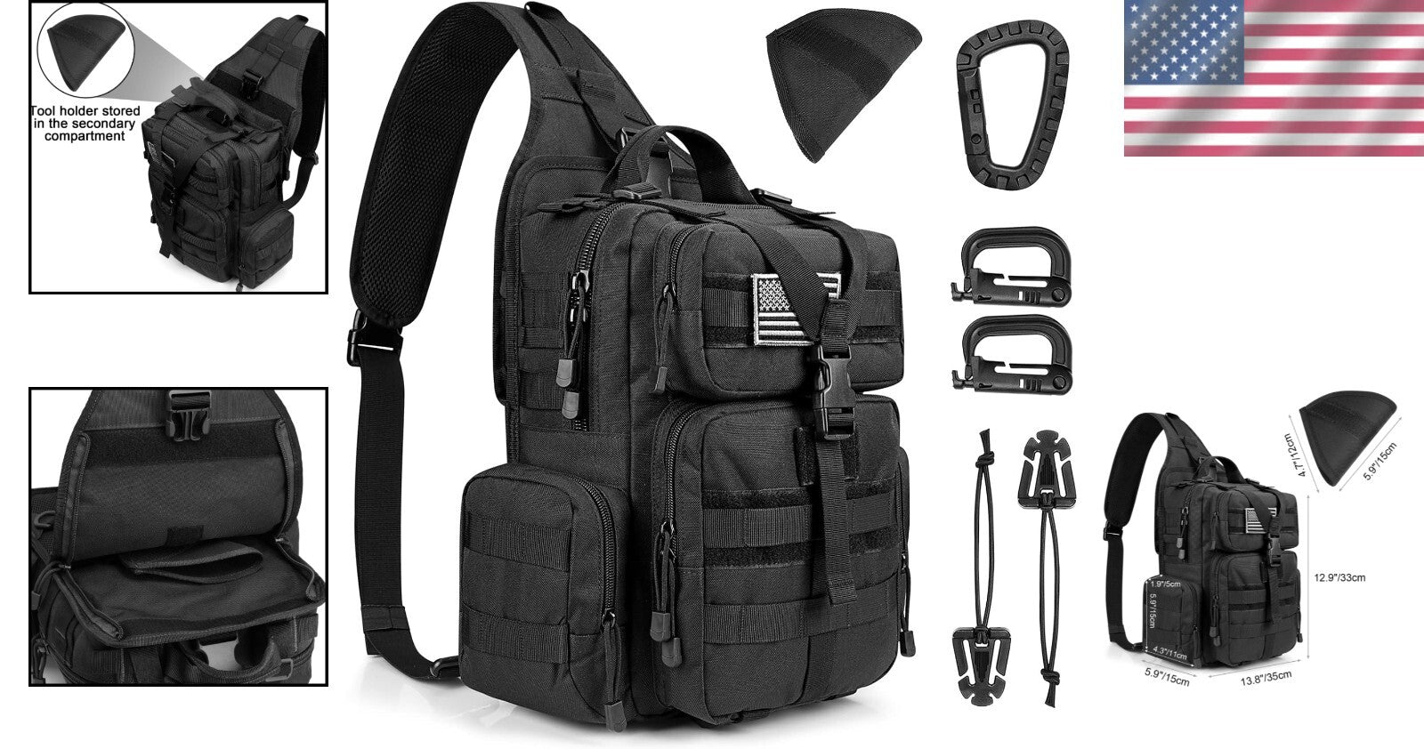 Versatile Tactical Sling Pack with Accessories - Ideal for Hunting and Hiking