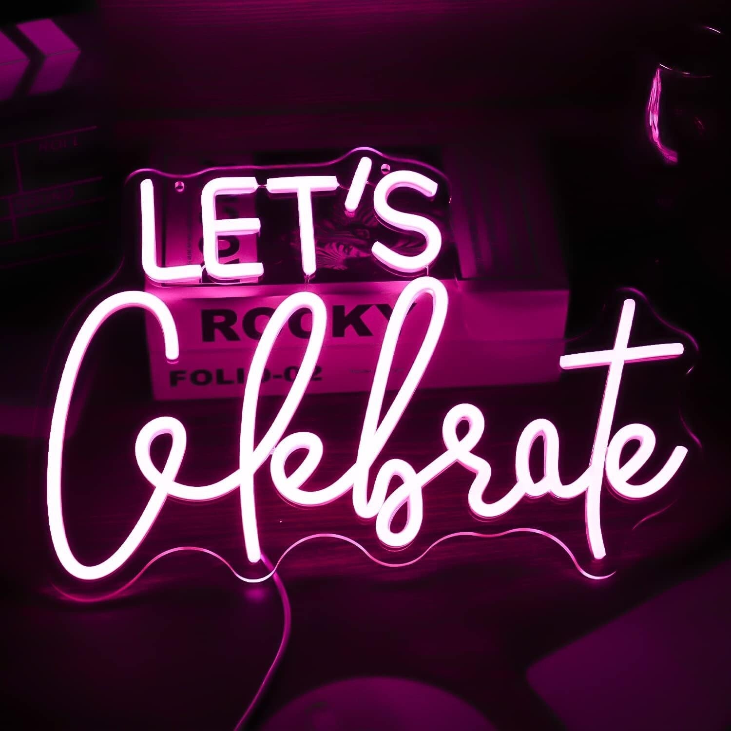 Dimmable Pink Neon Sign - Let's Celebrate Wall Decor for Parties & Bedroom