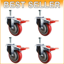 Load image into Gallery viewer, Heavy-Duty 4" Red Polyurethane Total Lock Casters – 300 lbs Capacity per Wheel
