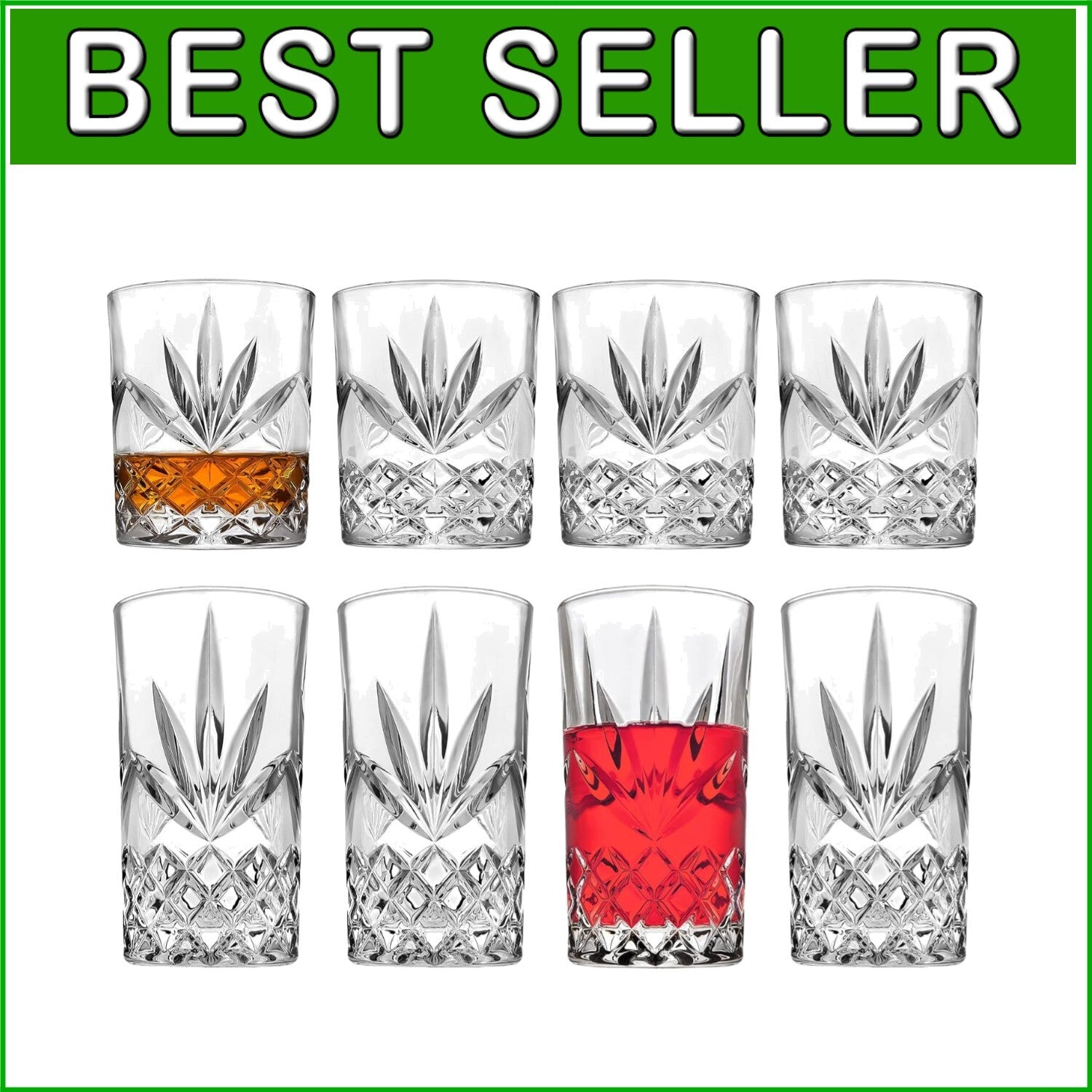 Elegant Mixed Drinkware Set of 8: 4 Highballs & 4 Old Fashioned Glasses